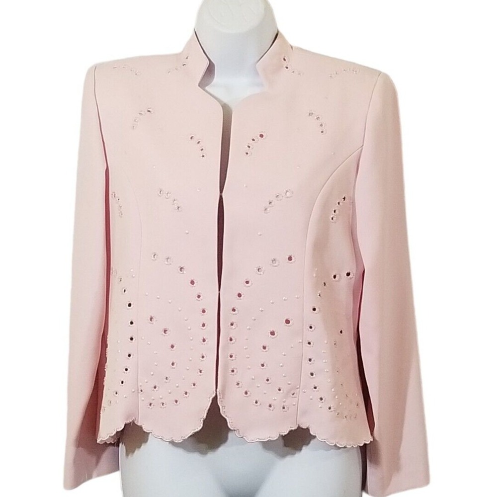 Positive Attitude Blazer 8P Petite Vintage Semi Cropped Jacket Pink Beaded